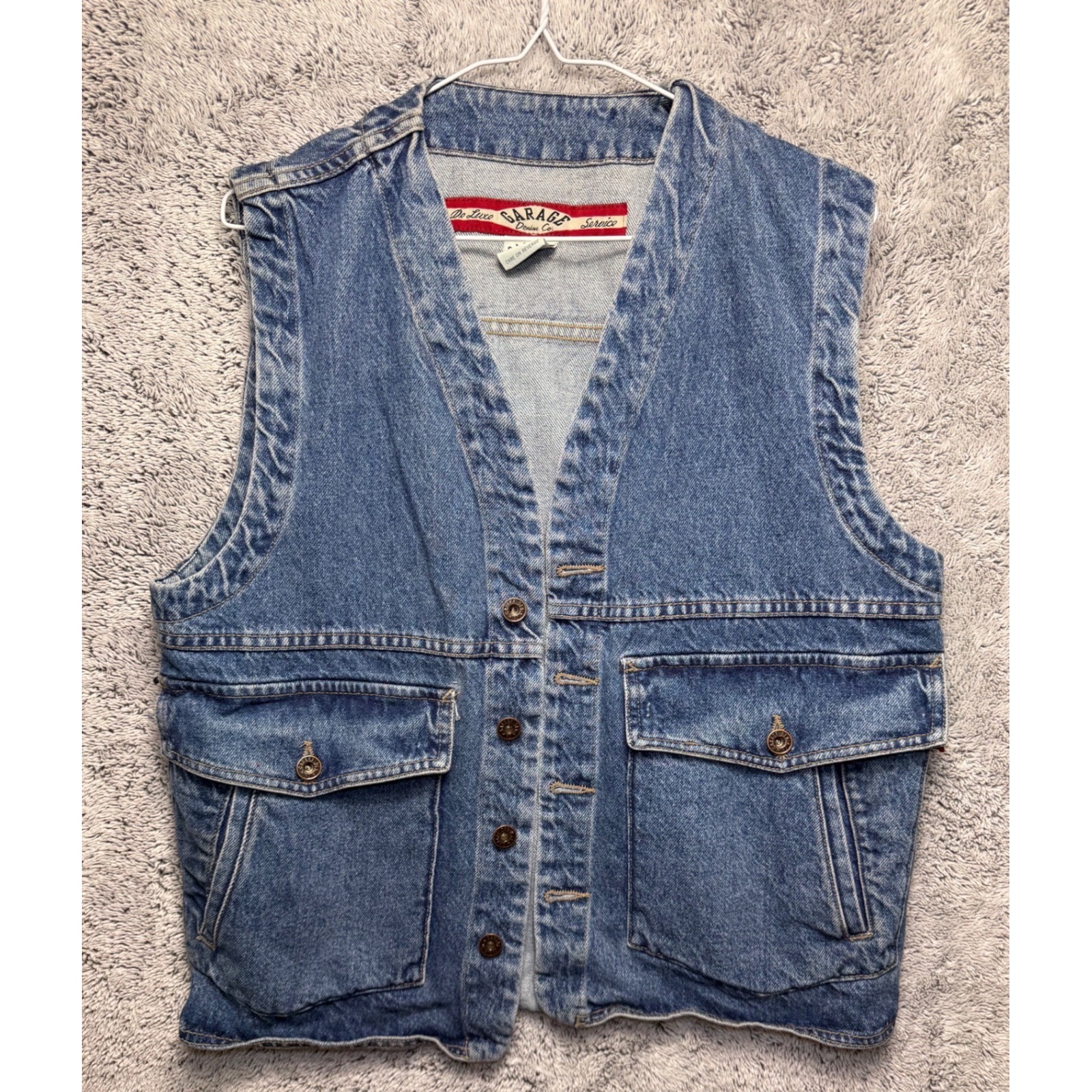 Vintage Garage Denim Vest Made In Usa Workwear Trucker Vest M